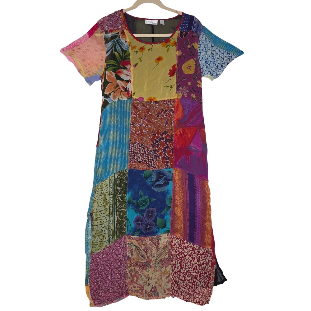 SacredThreads W's L  Vintage Patchwork Long Dress Floral Rayon Boho India Hippie
